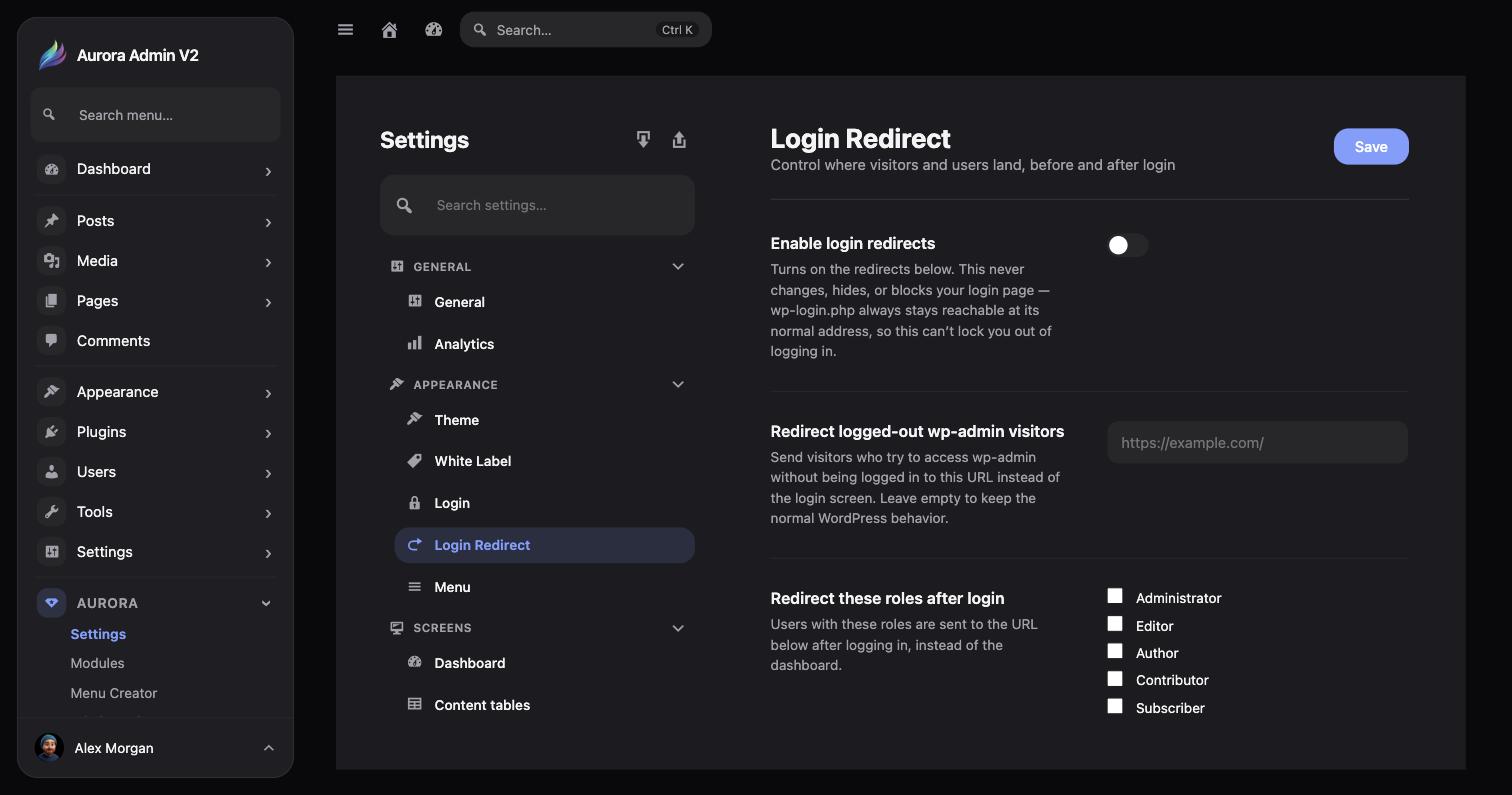 Login Redirects in Aurora Admin