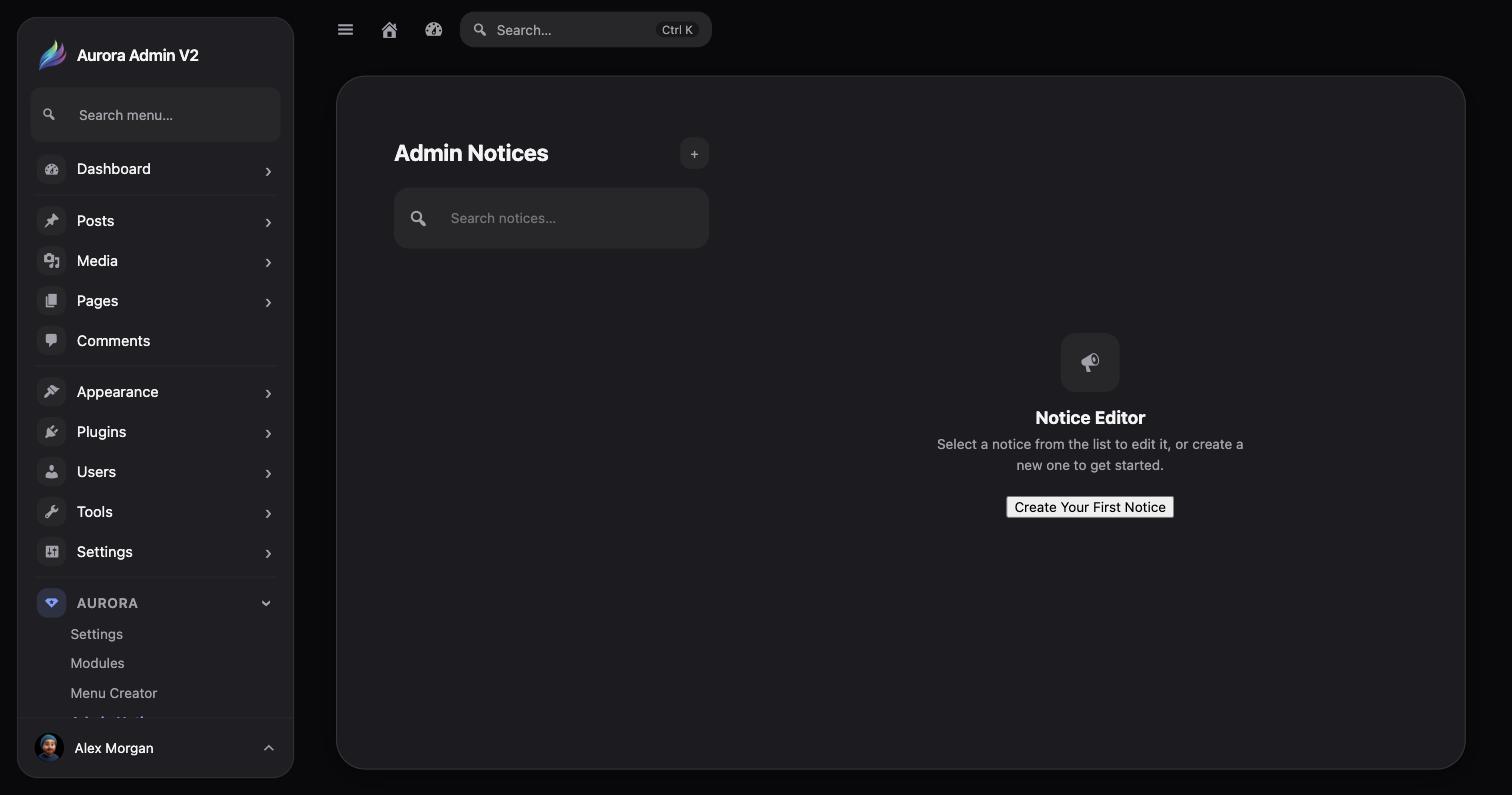 Admin Notice Manager in Aurora Admin