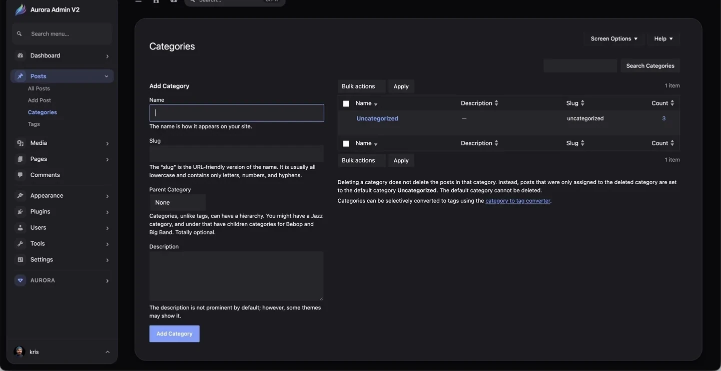 Manage post categories