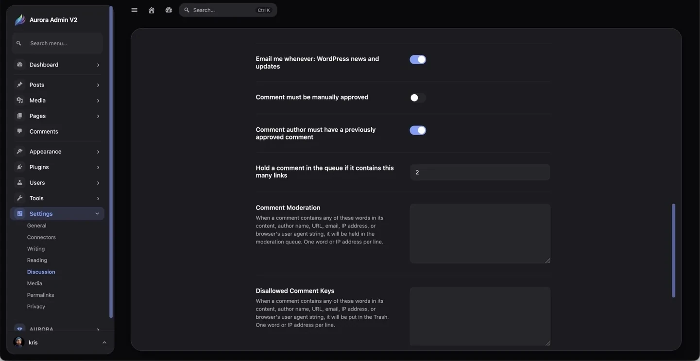 Moderation settings