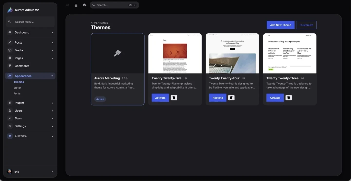 Installed themes
