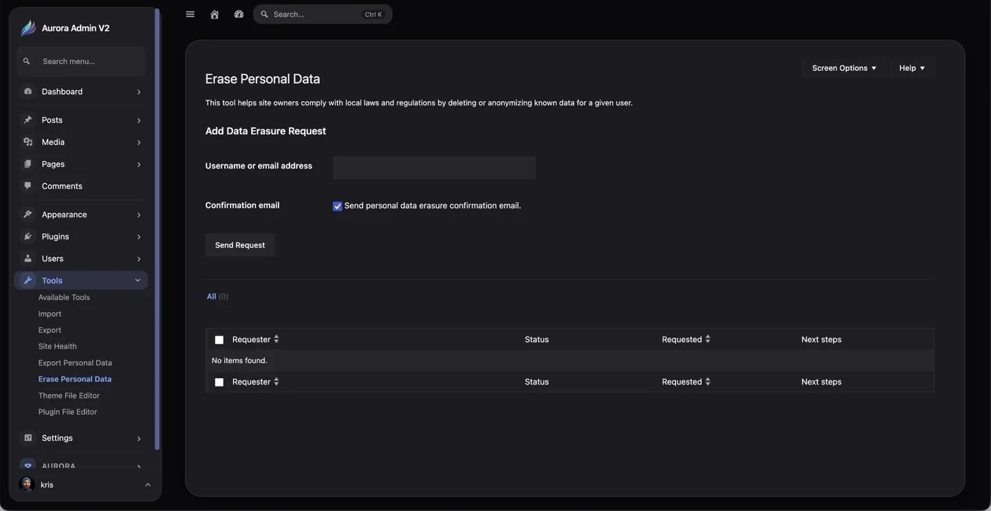 Erase personal data