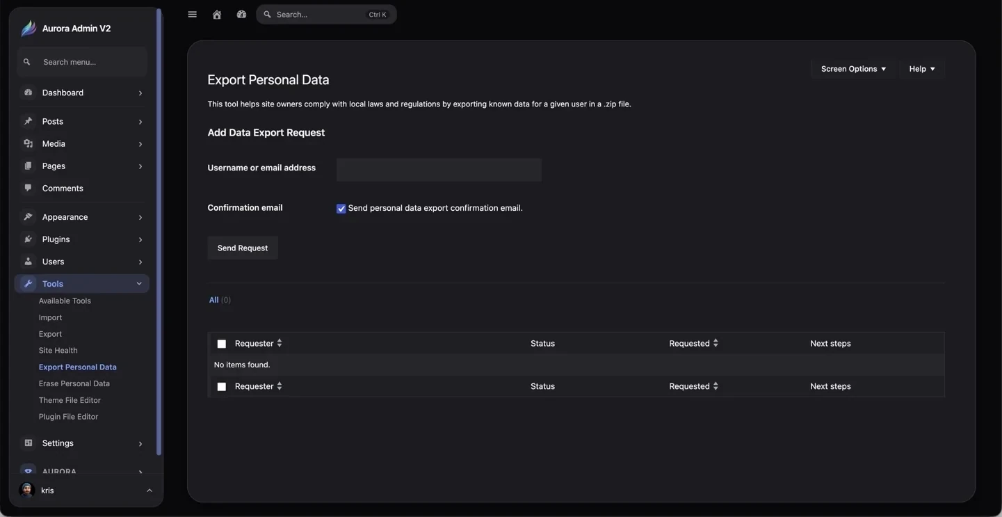 Export personal data