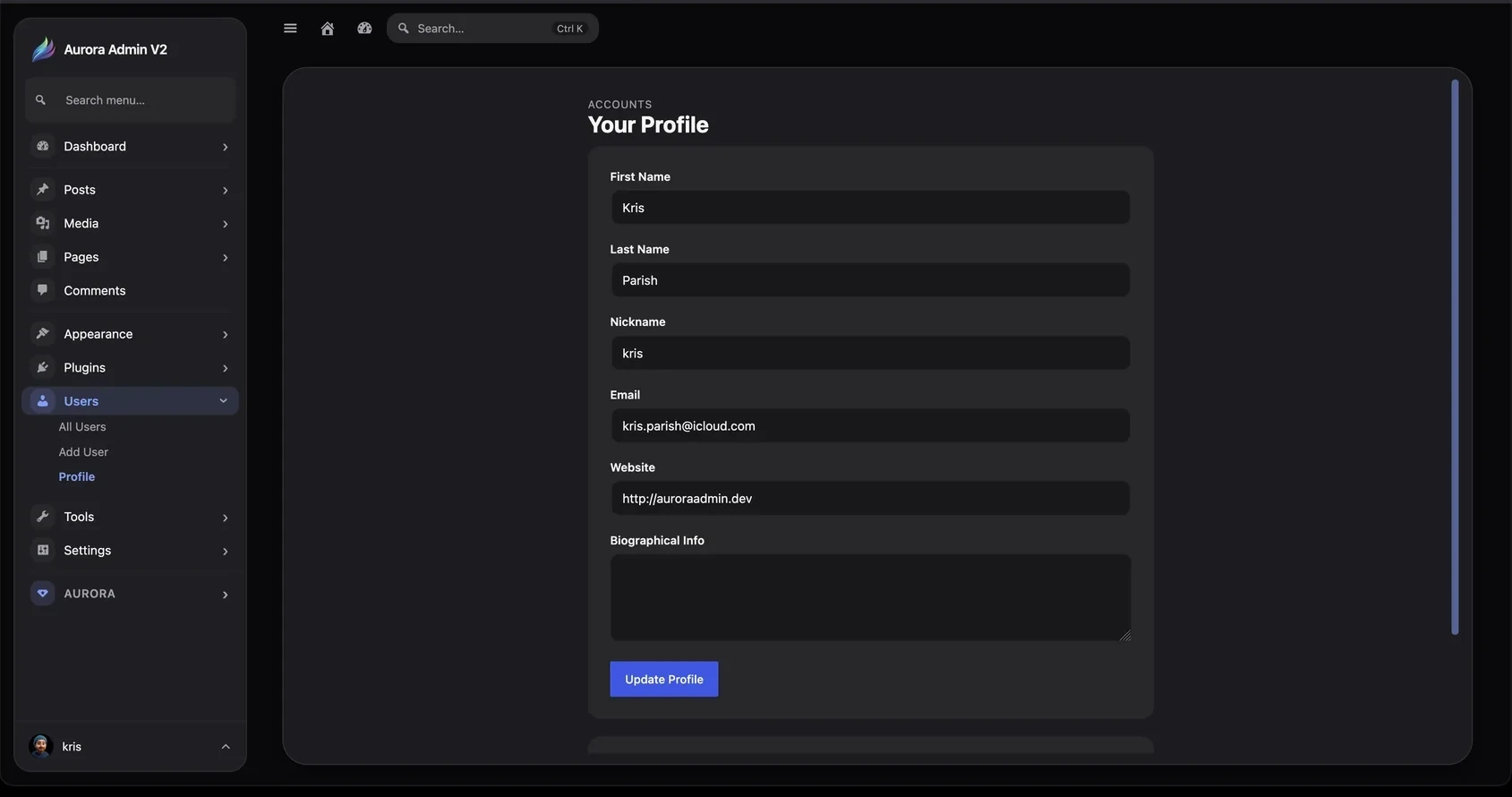 Aurora profile editor